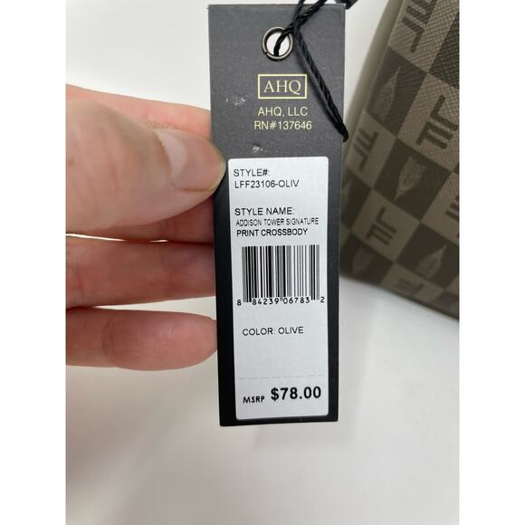 London Fog Addison Tower Signature Print Crossbody Bag‎ Olive Green Purse NWT - Picture 7 of 7